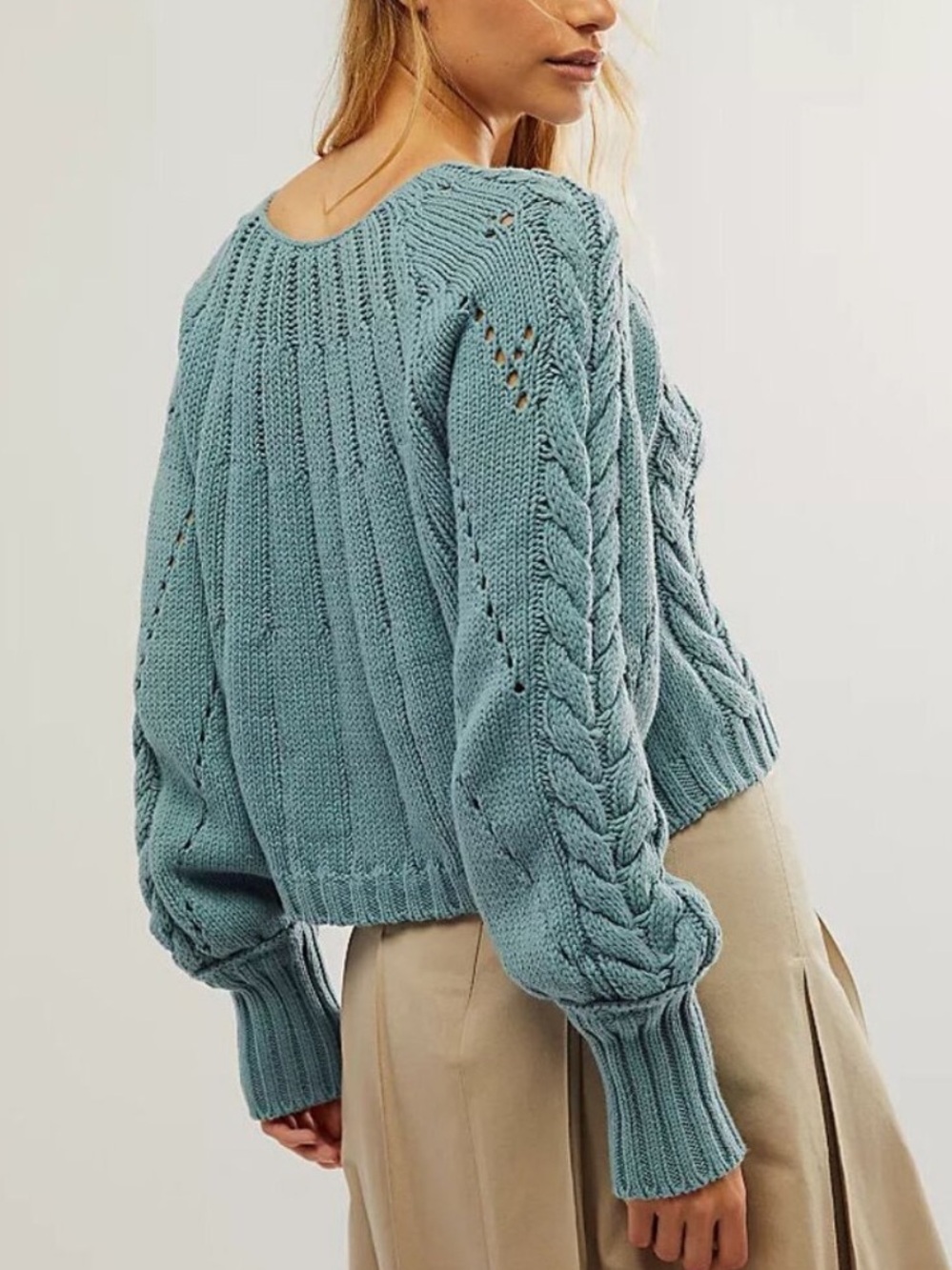 NWT FREE PEOPLE Sandre Pullover Ancient Turquoise SZ: L - Picture 5 of 9